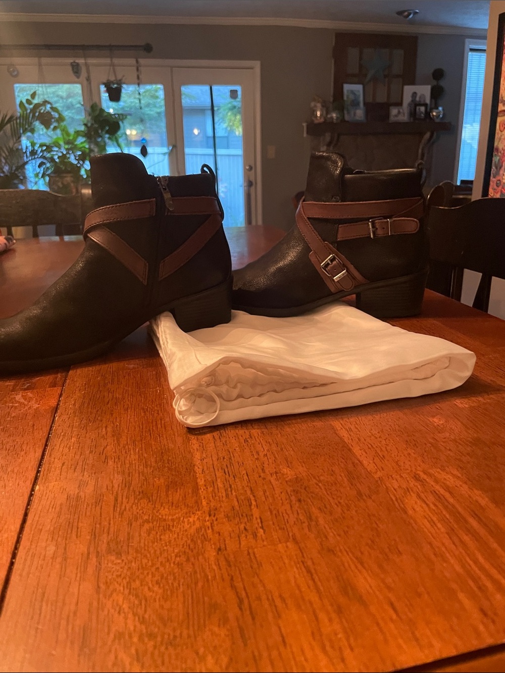 Michael Kors Black Ankle Boots with Brown Strap Accents